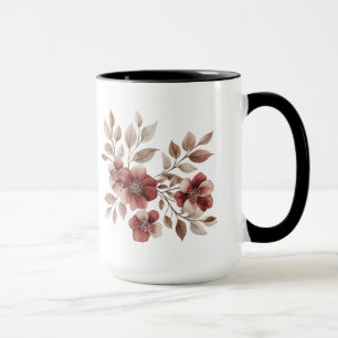 Elegant Burgunder Vattenfärg Blommig Bukett Mugg