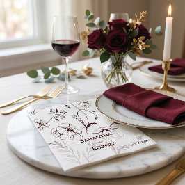 Elegant burgunderfärgad blommig linjekonstpapper pappersservett