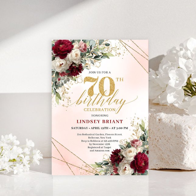Elegant burgunderfärgad blomster boho milstolpsinb inbjudningar (Elegant Burgundy Floral Boho Milestone Invitation)
