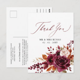 Elegant burgunderfärgad höstblomma tack så mycket vykort
