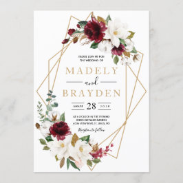 Elegant burgunderfärgad magnolia med blomstergröns inbjudningar
