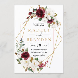 Elegant burgunderfärgad magnolia med blomstergröns inbjudningar