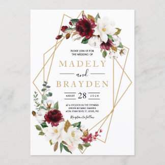 Elegant burgunderfärgad magnolia med blomstergröns inbjudningar