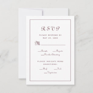 Elegant burgunderfärgad meny för bröllopsreception