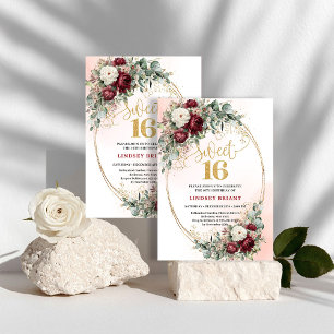 Elegant burgunderfärgad peoniguld Sweet Sixteen-in Inbjudningar