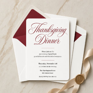 Elegant burgunderfärgad skript Thanksgiving-middag Inbjudningar