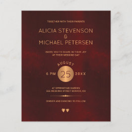 Elegant burgundergul budgetbröllopsinbjudan