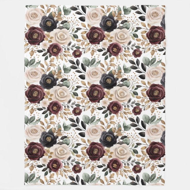 Elegant burgunderkräm Blommig   Fleecefilt (Framsidan)