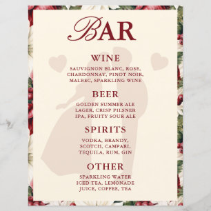 Elegant Burgunderröd Blommig Meny för Bar Wedding