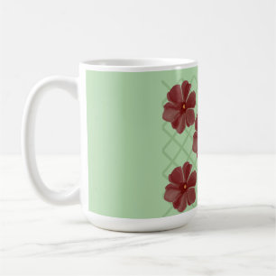 Elegant Burgunderröd Blommig & Salvia Grön Gitter Kaffemugg