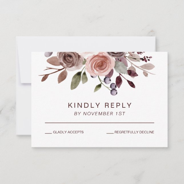 Elegant burgunderröd blomster Höst Bröllop RSVP-ko OSA Kort (Framsida)