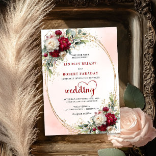 Elegant Burgunderröd Boho Bröllopsinbjudan Blommig Inbjudningar