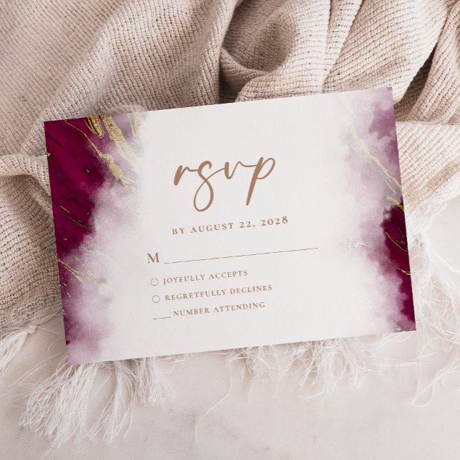 Elegant Burgunderröd Guldmarmor RSVP OSA Kort (Skapare uppladdad)