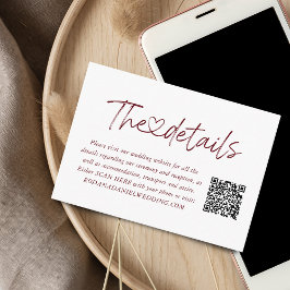 Elegant burgunderröd kalligrafi hjärtdetaljer QR-k Tilläggskort