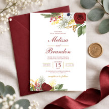 Elegant Burgunderröd och Guld Blommig Bröllopsskri