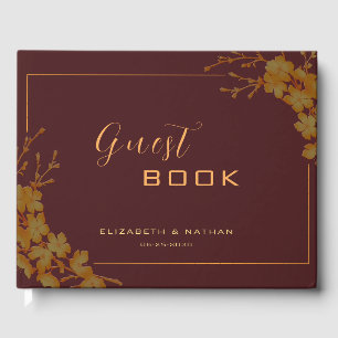 Elegant burgunderröd och guld blomster-gästbok gästböcker