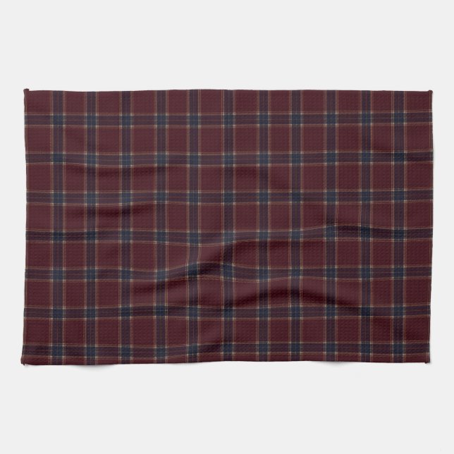 Elegant burgunderröd och marinblå Heritage Plaid Kökshandduk (Horisontell)