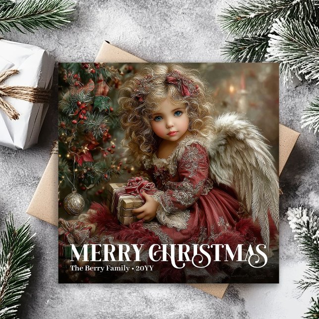 Elegant burgunderröd viktoriansk ängel julkort (Elegant Burgundy Red Victorian Angel Christmas Card)