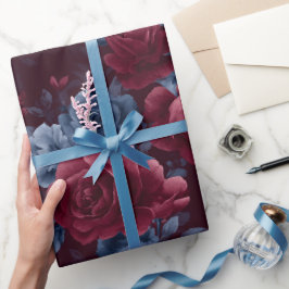 Elegant burgunderros Navy Blommönster Presentpapper