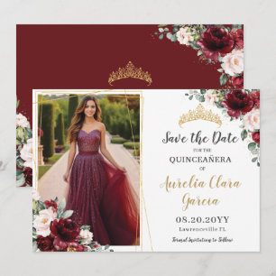 Elegant burgunderrosa blommig Quinceanera-fotograf Spara Datumet
