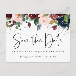 Elegant burgunderrosa marinblå blomstermotiv Spara Meddelande Vykort