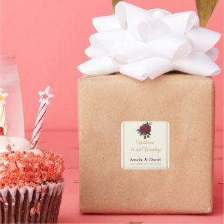 Elegant burgunderrosa välkomstbaggeetikett fyrkantigt klistermärke