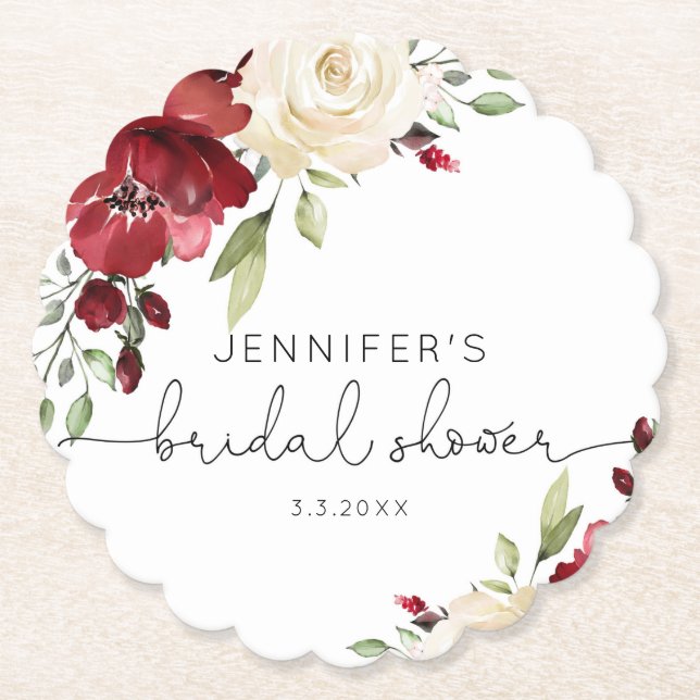 Elegant burgundfall bröllopsblöjor underlägg papper (Framsida)