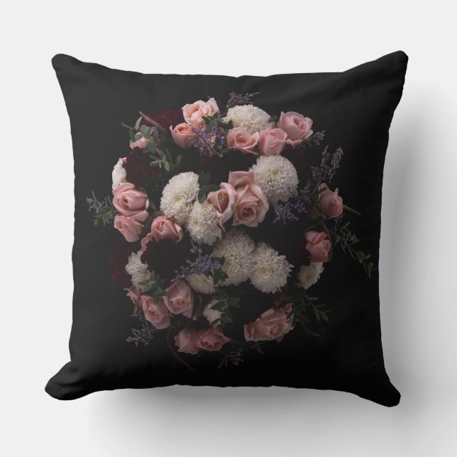 Elegant burgundi grå Blommigt Dekorativ kudde (Framsida)