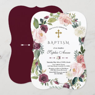 Elegant Burgundi ivoriansk Blommigt Utandning Bap Inbjudningar