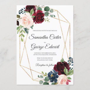 Elegant burgundi och rosa och blommigt inom flott inbjudningar