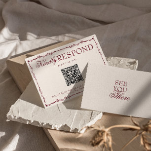 Elegant Burgundisk Blommig Gammaldags QR-kod Bröll OSA Kort