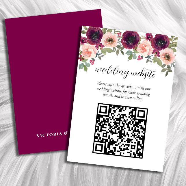 Elegant burgundisk blomster QR-kod vattenfärg bröl Tilläggskort (Skapare uppladdad)