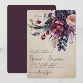 Elegant burgundisk blomster vattenfärg bröllop inbjudningar
