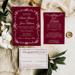 Elegant burgundisk blomsterrik gammal pengar örtbr inbjudningar