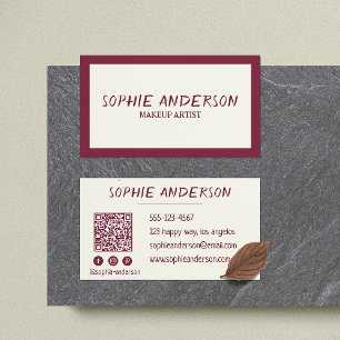 Elegant Burgundisk Sminkartist med QR-kod Visitkort