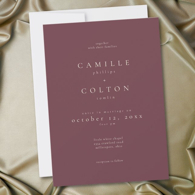 Elegant Burgundisk Vin Minimalistisk Bröllop Inbjudningar (Elegant Burgundy Wine Minimalist Wedding Invitation)