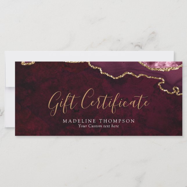 Elegant Burgundy Agate Gift Certificate Gift Card (Framsida)