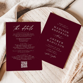 Elegant Burgundy All In One QR-kod Bröllop Inbjudningar