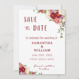 Elegant Burgundy and Crimson Blush Floral Wedding Spara Datumet