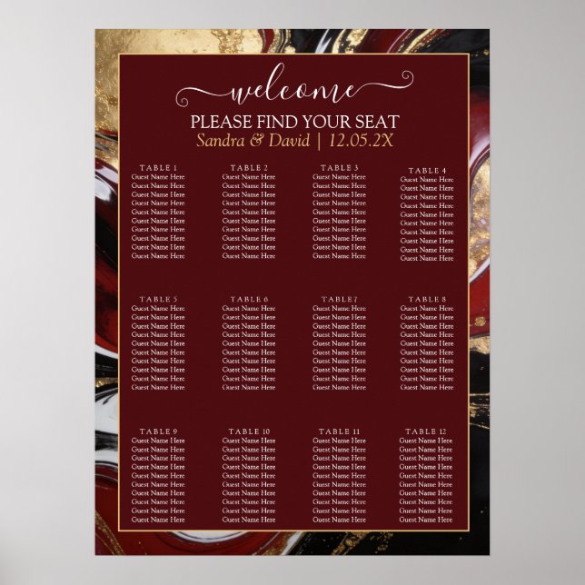 Elegant Burgundy and Gold Marble Wedding Poster (Framsidan)