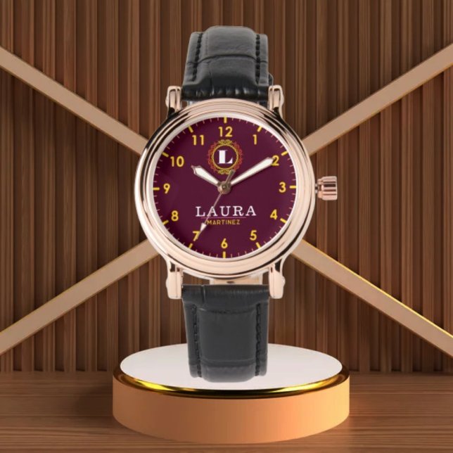 Elegant Burgundy and Gold Personalized Custom  Armbandsur (Skapare uppladdad)