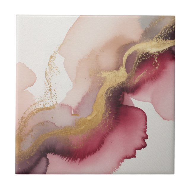 Elegant Burgundy and Gold Watercolor Art Kakelplatta (Framsidan)