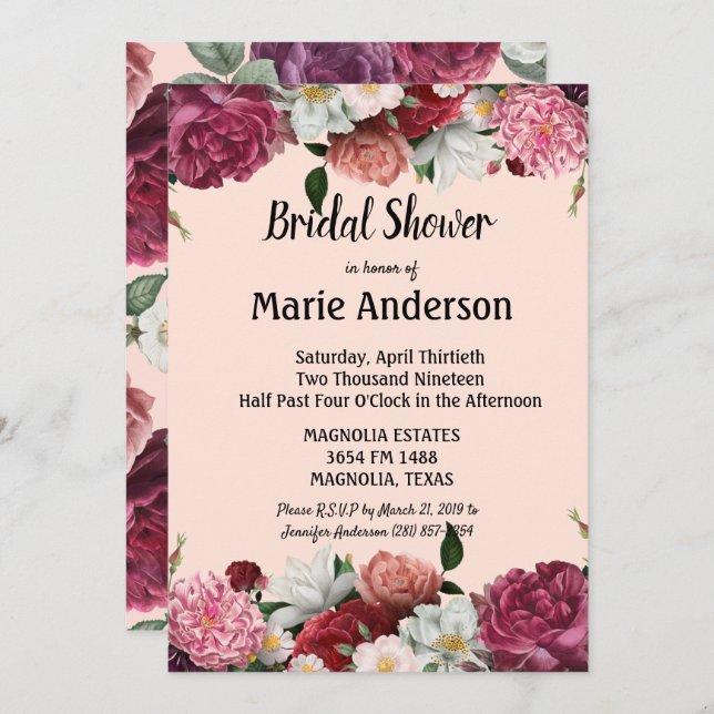 Elegant Burgundy and Rosa Flowers Möhippa (Fram/baksida)