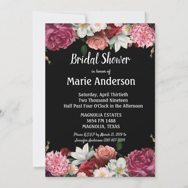 Elegant Burgundy and Rosa Flowers Möhippa (Framsida)