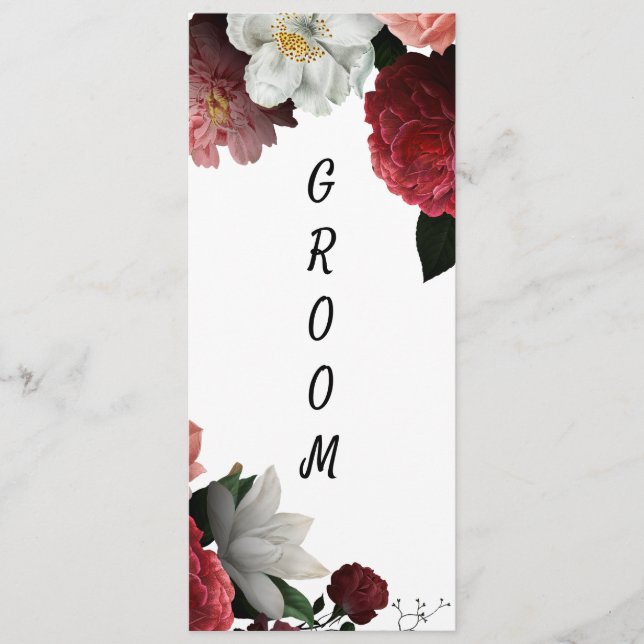 Elegant Burgundy and Rosa Flowers Reserved Ordföra Meny (Framsida)