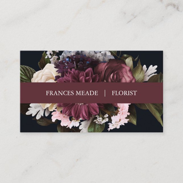 Elegant Burgundy and White Blommigt | Visitkort (Framsida)