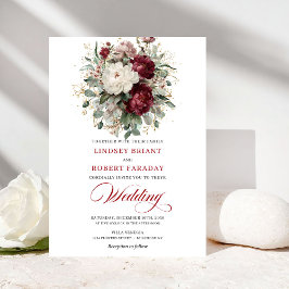 Elegant Burgundy and White Flowers Wedding Invite Inbjudningar