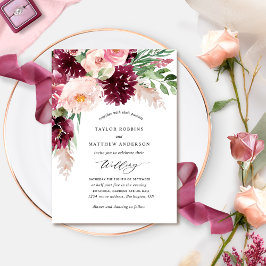 Elegant Burgundy Berry  Rosa Blommigt Bröllop Inbjudningar
