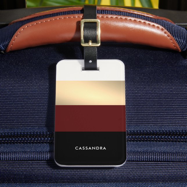 Elegant Burgundy Black Guld Personlig Bagagebricka (Framsida Insitu 2)