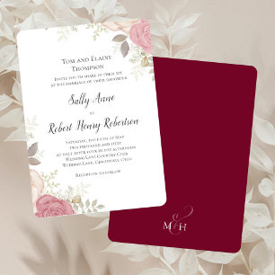 Elegant Burgundy Blommig Bröllopsinbjudan Inbjudningar